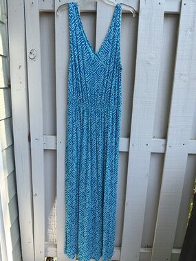 LOFT Blue Geometric Print Maxi Dress